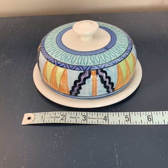 Glazed Pottery Butter or Cheese Server Dish - Picture 5 of 6